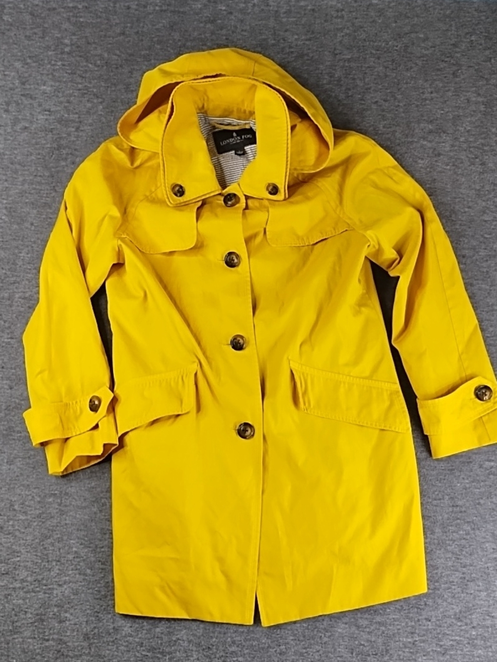 London Fog Yellow Hooded Button Raincoat
